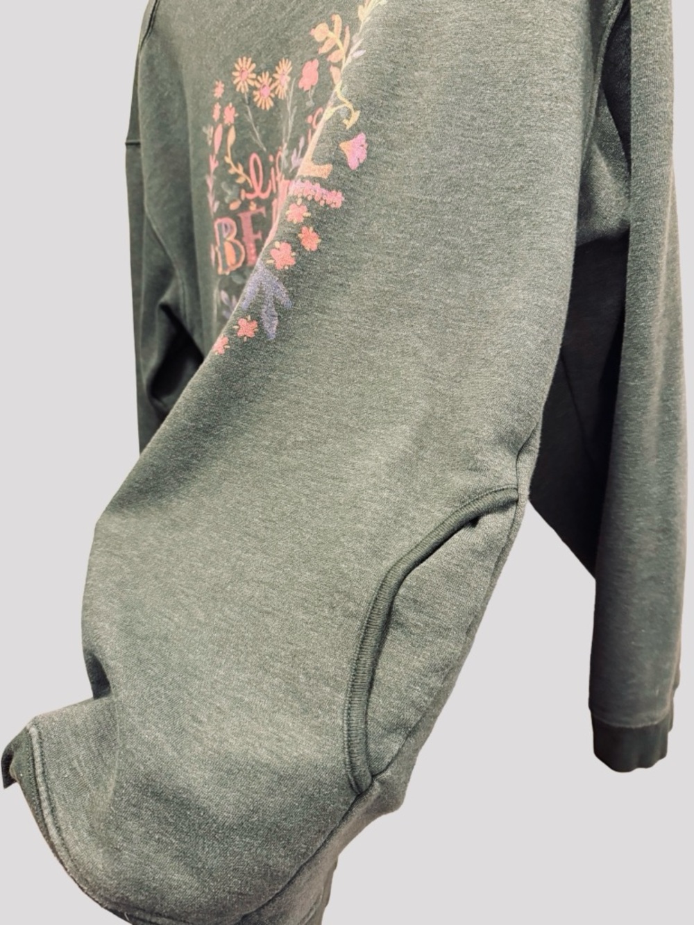 Natural Life "Life is Beautiful" Olive Green Floral Sweatshirt - XL - Picture 4 of 10